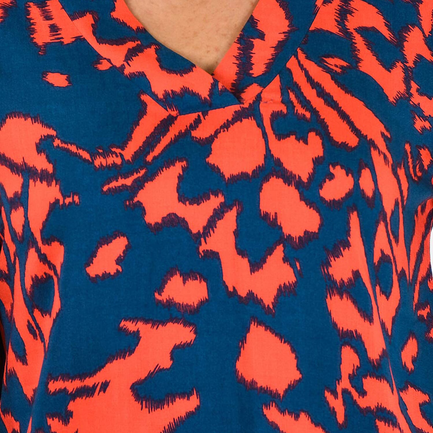 100% Viscose Long Sleeves Abstract Top (Size M) - Orange