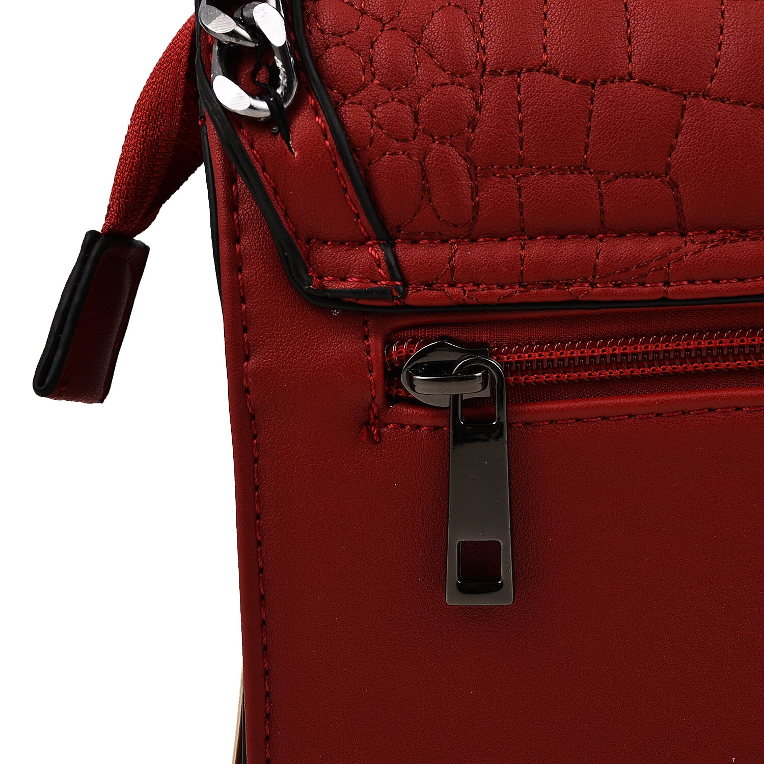 Hong Kong Closeout - Chain Trim Crossbody Handbag with Shoulder Strap - Burgundy