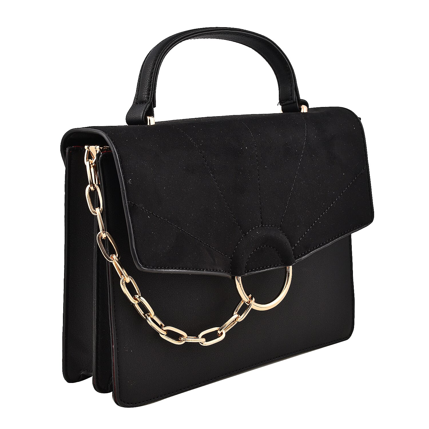 Hong Kong Closeout - Chandra Block Handbag with Handle Drop & Shoulder Strap - Black