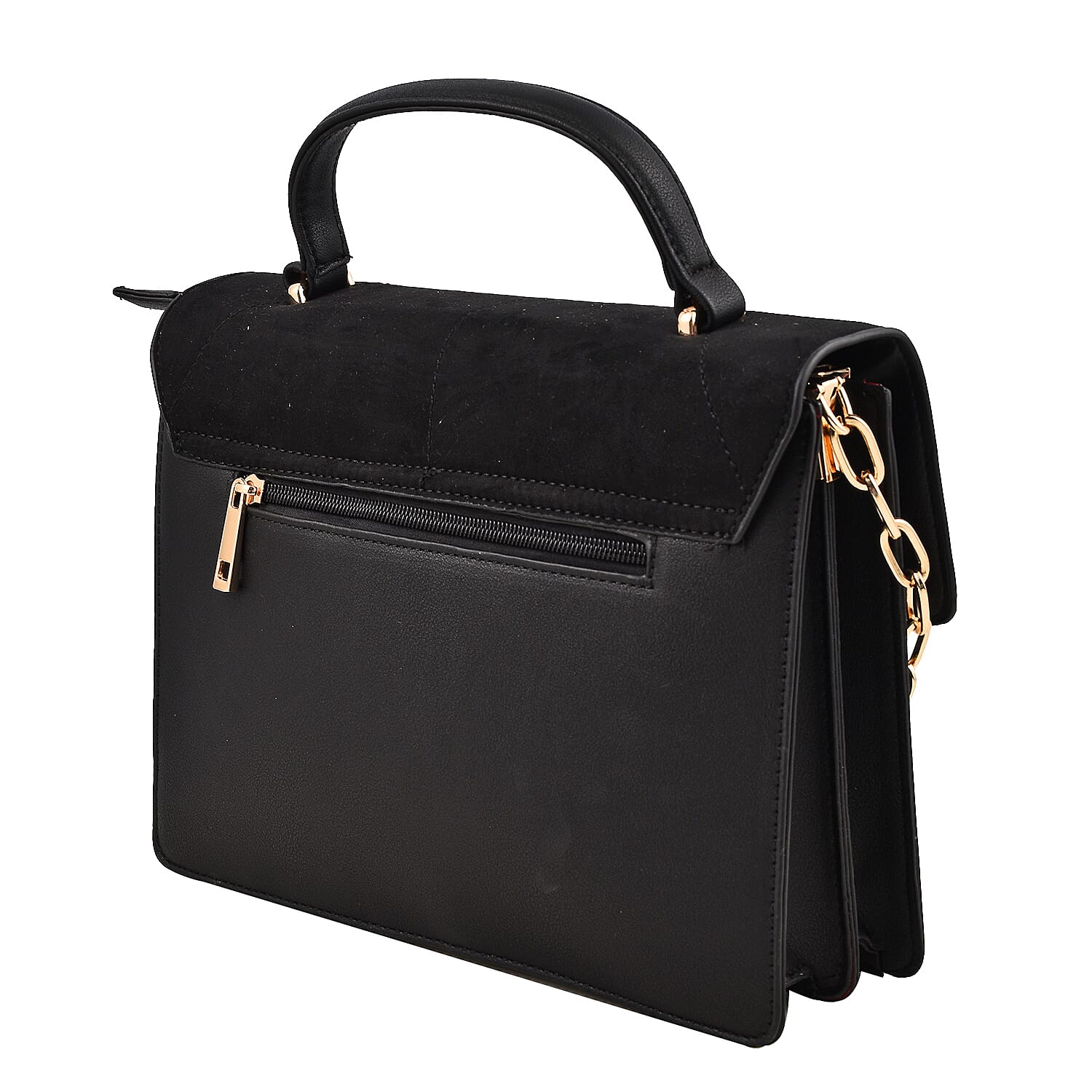 Hong Kong Closeout - Chandra Block Handbag with Handle Drop & Shoulder Strap - Black