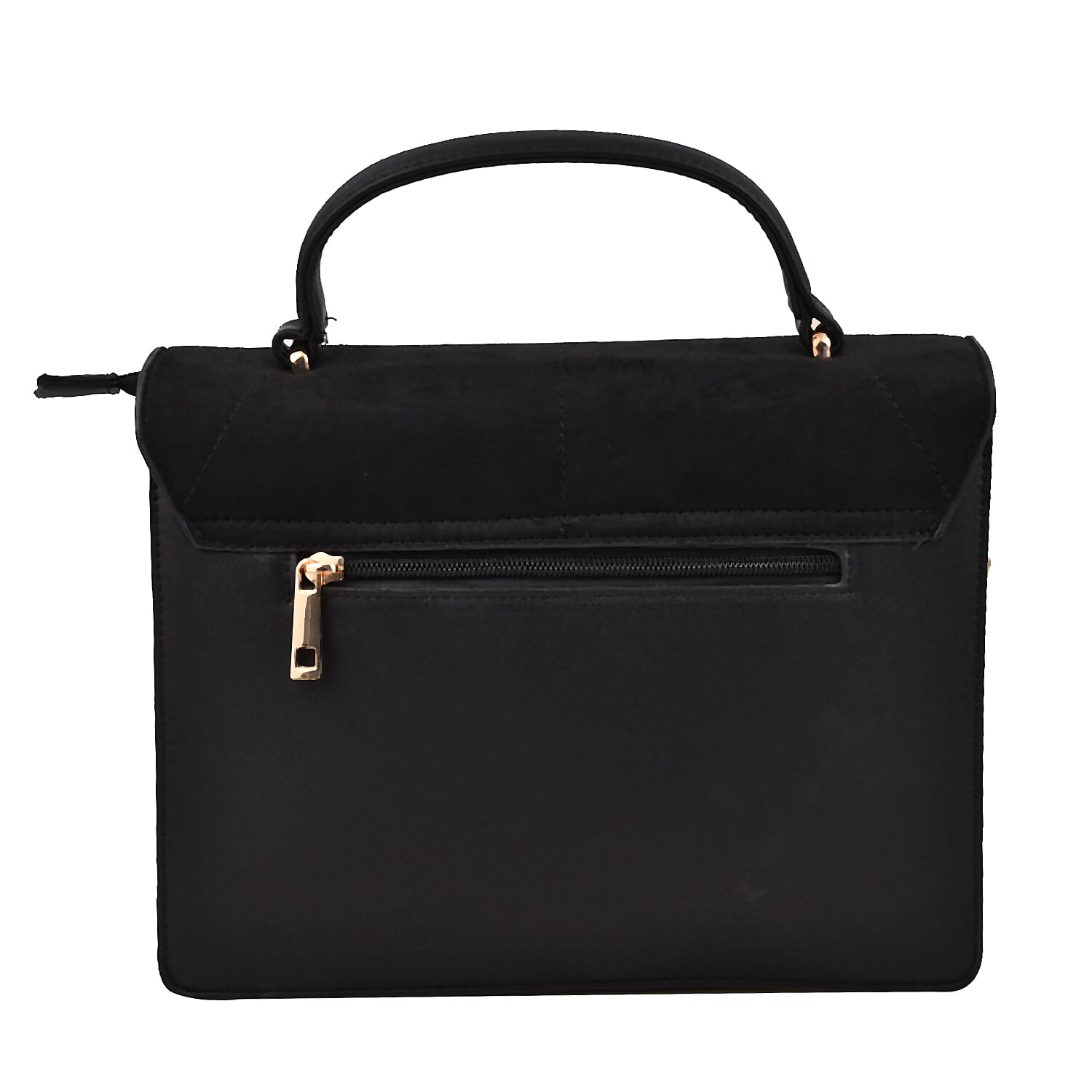 Hong Kong Closeout - Chandra Block Handbag with Handle Drop & Shoulder Strap - Black