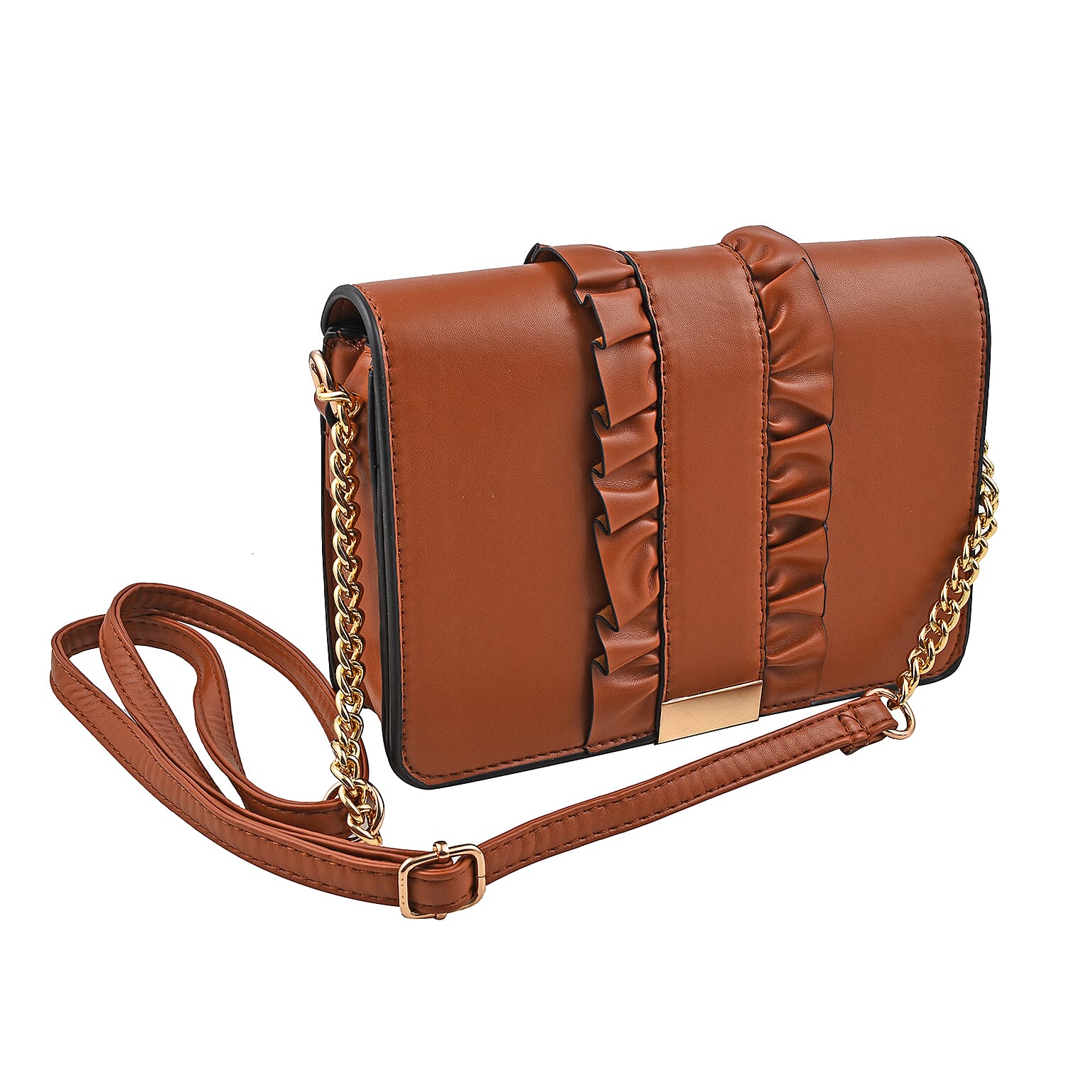 Hong Kong Closeout -Florence Frill Detail Handbag with Shoulder Strap (Size 21x14x7 cm) - Burgundy