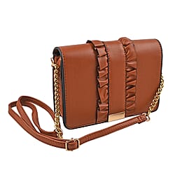 Hong Kong Closeout -Florence Frill Detail Handbag with Shoulder Strap (Size 21x14x7 cm) - Burgundy