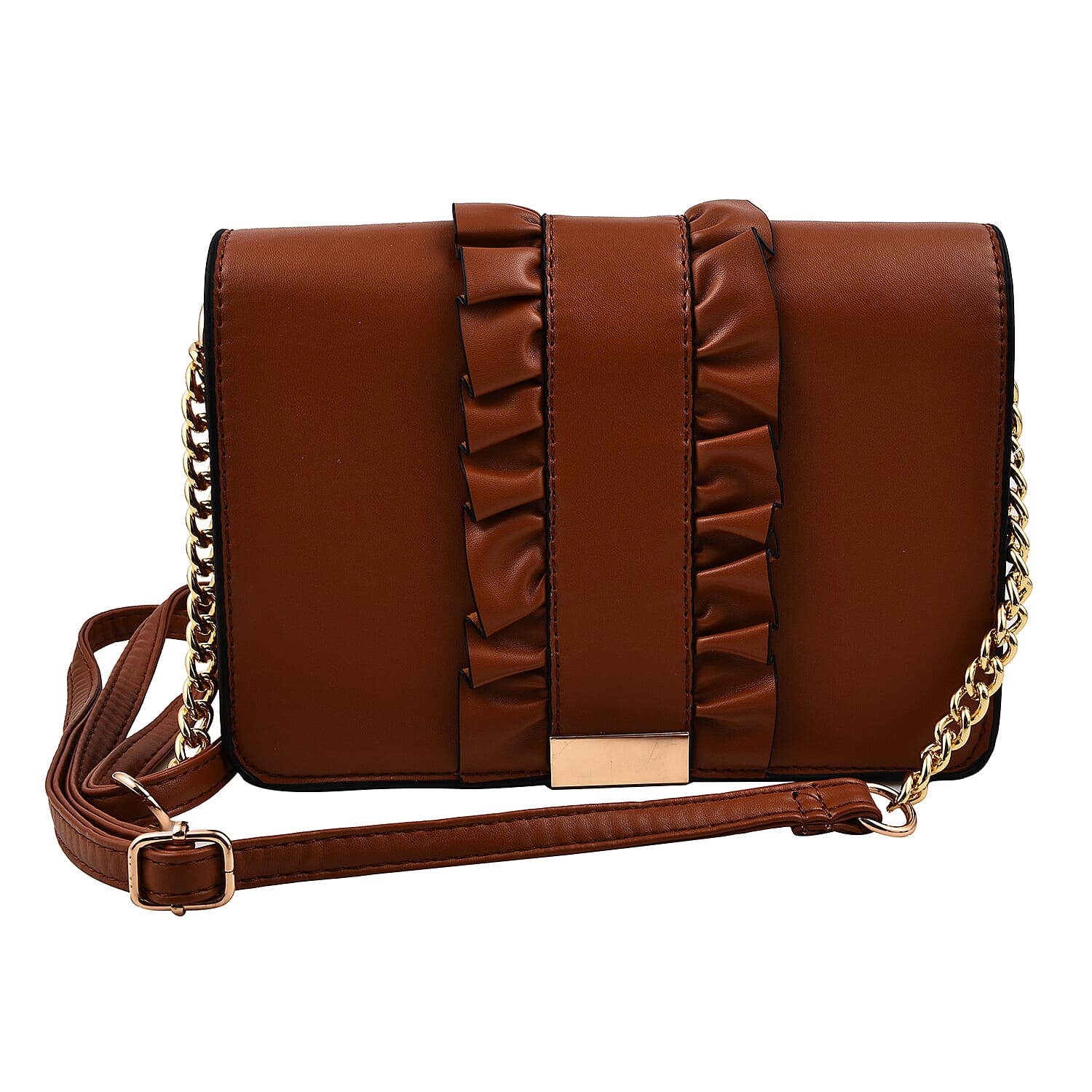 Hong Kong Closeout -Florence Frill Detail Handbag with Shoulder Strap (Size 21x14x7 cm) - Burgundy