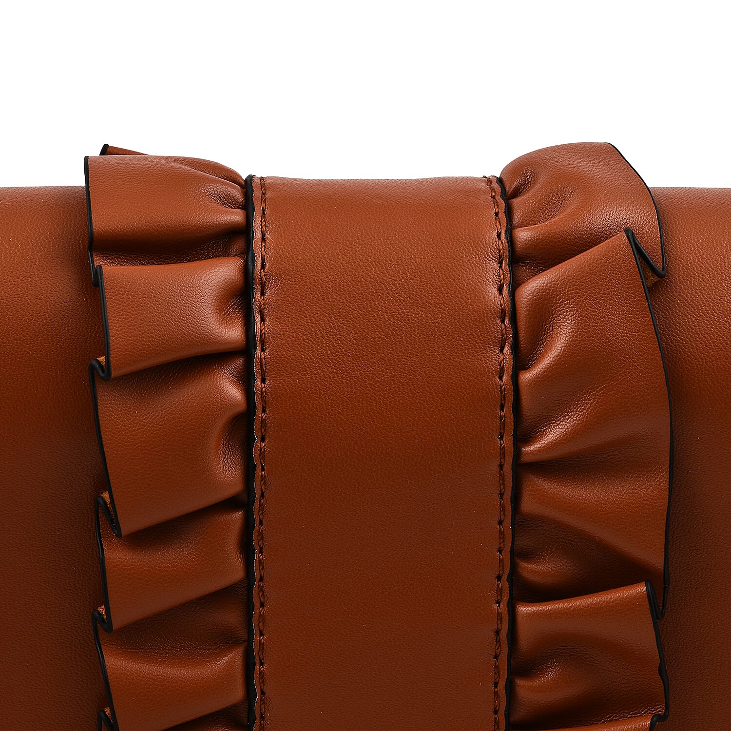 Hong Kong Closeout -Florence Frill Detail Handbag with Shoulder Strap (Size 21x14x7 cm) - Burgundy