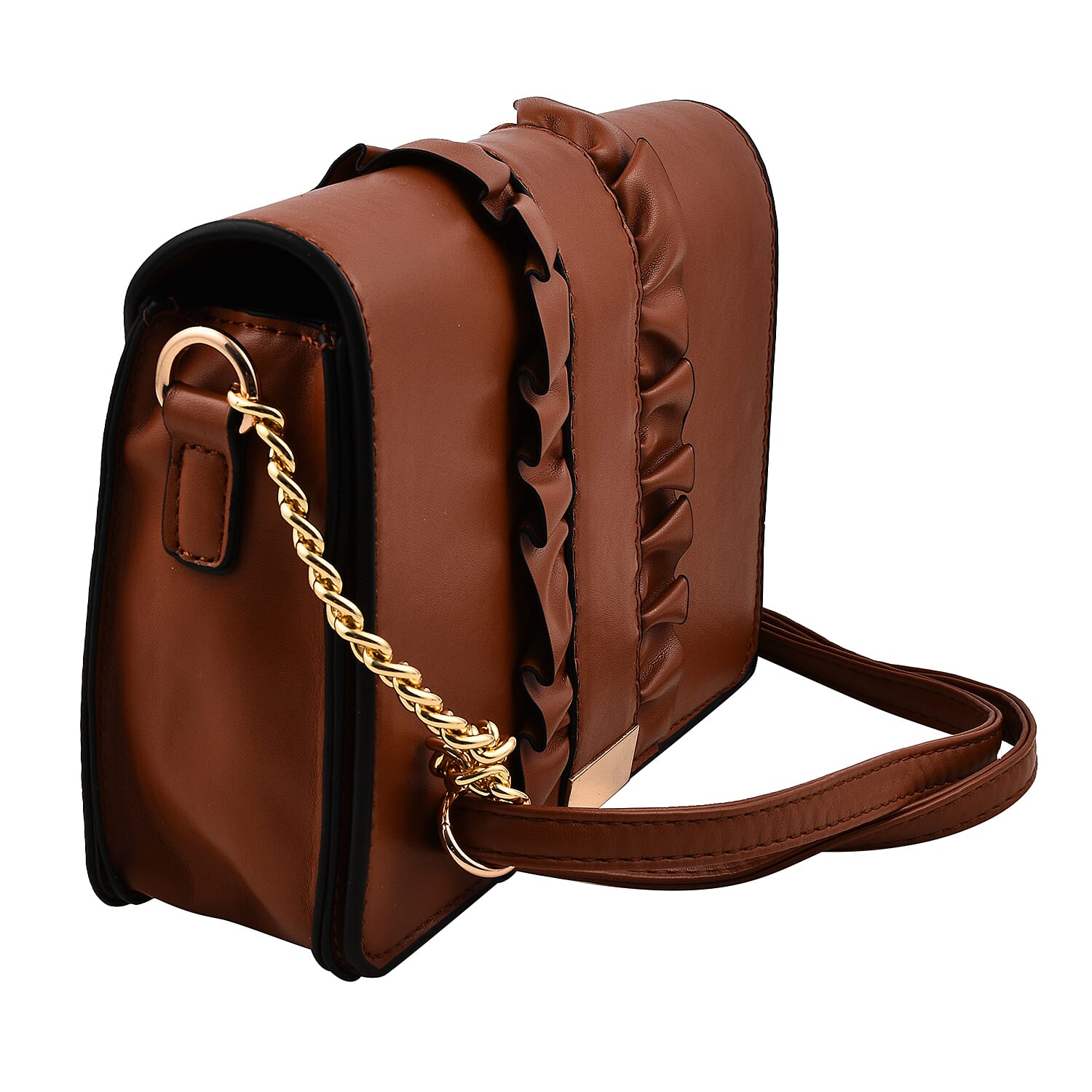 Hong Kong Closeout -Florence Frill Detail Handbag with Shoulder Strap (Size 21x14x7 cm) - Burgundy