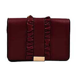 Hong Kong Closeout -Florence Frill Detail Handbag with Shoulder Strap (Size 21x14x7 cm) - Burgundy