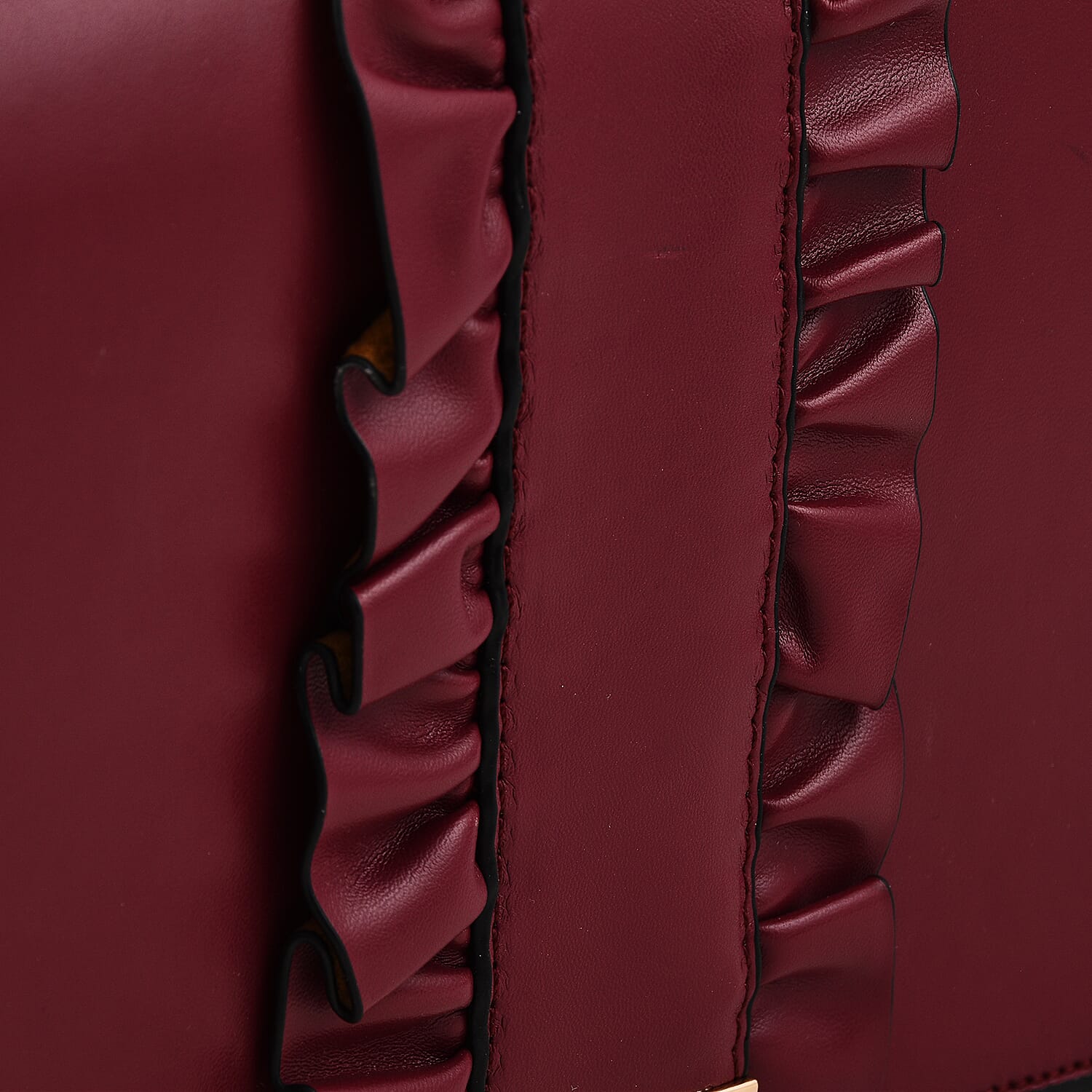 Hong Kong Closeout -Florence Frill Detail Handbag with Shoulder Strap (Size 21x14x7 cm) - Burgundy