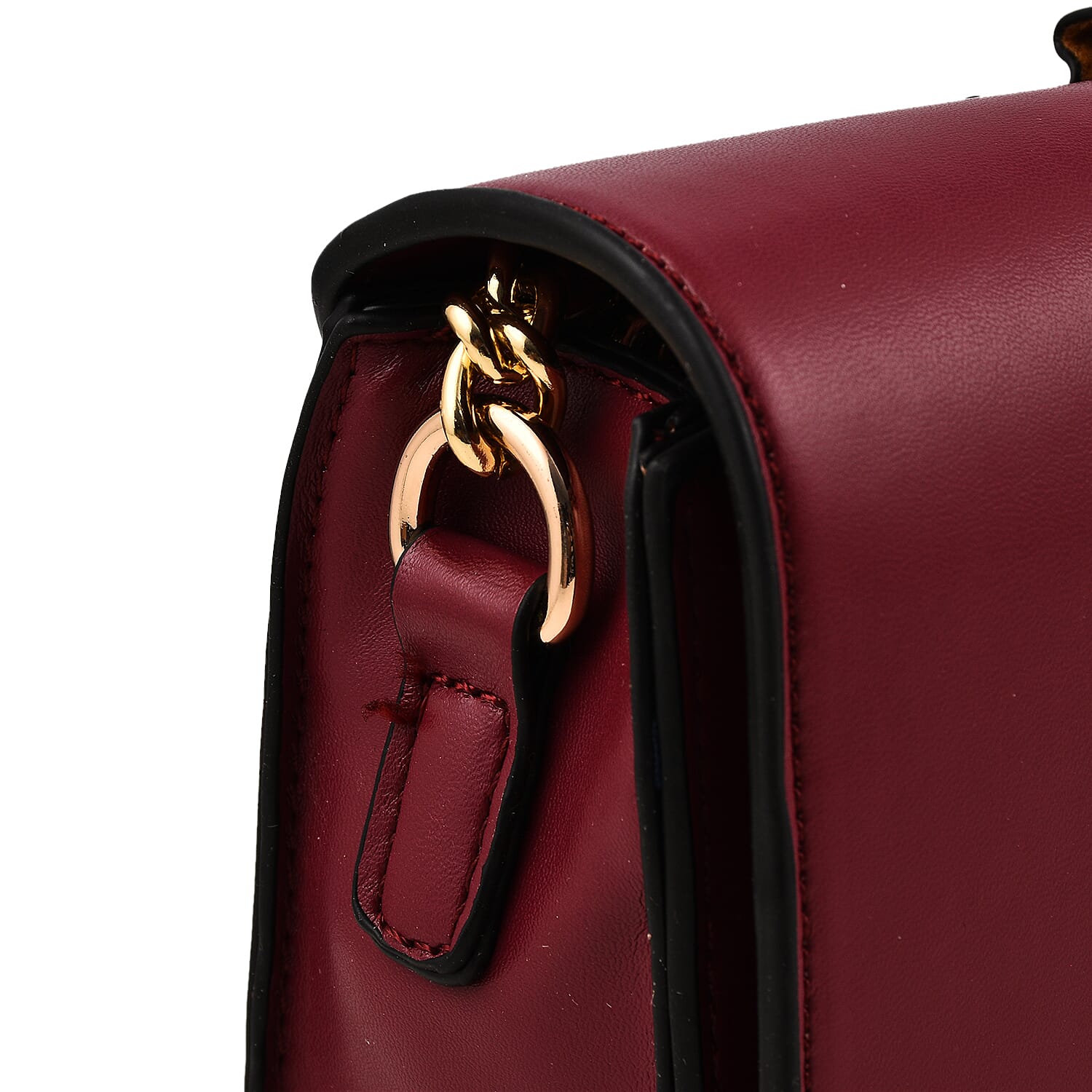 Hong Kong Closeout -Florence Frill Detail Handbag with Shoulder Strap (Size 21x14x7 cm) - Burgundy