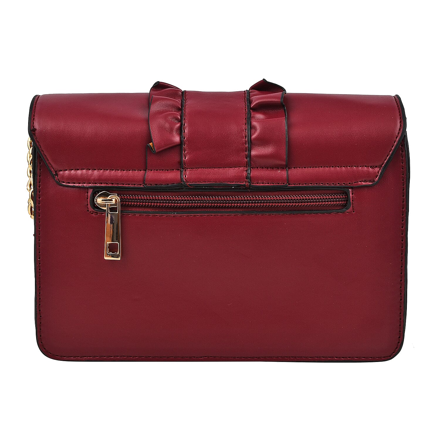 Hong Kong Closeout -Florence Frill Detail Handbag with Shoulder Strap (Size 21x14x7 cm) - Burgundy