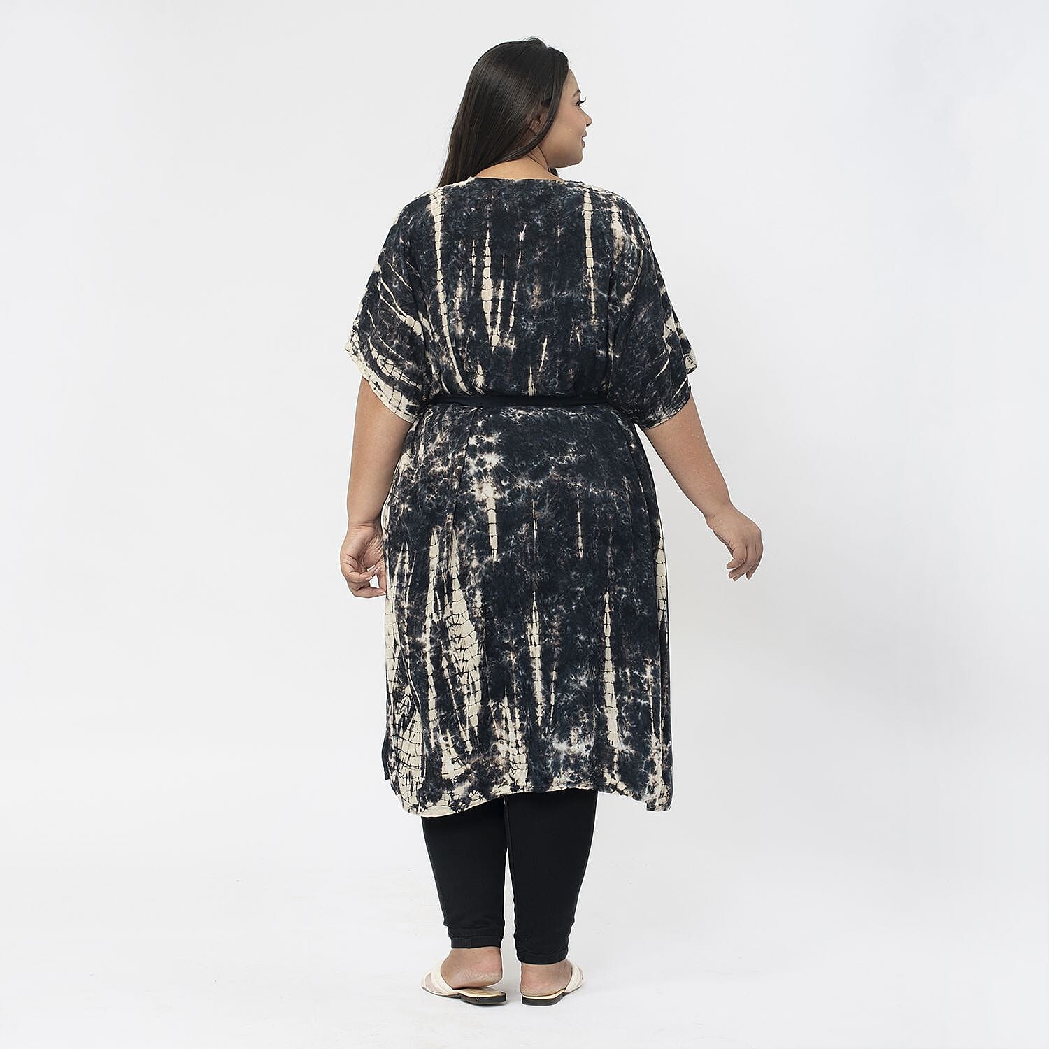 TAMSY 100% Viscose Tie Dye Kimono (One Size) - Black