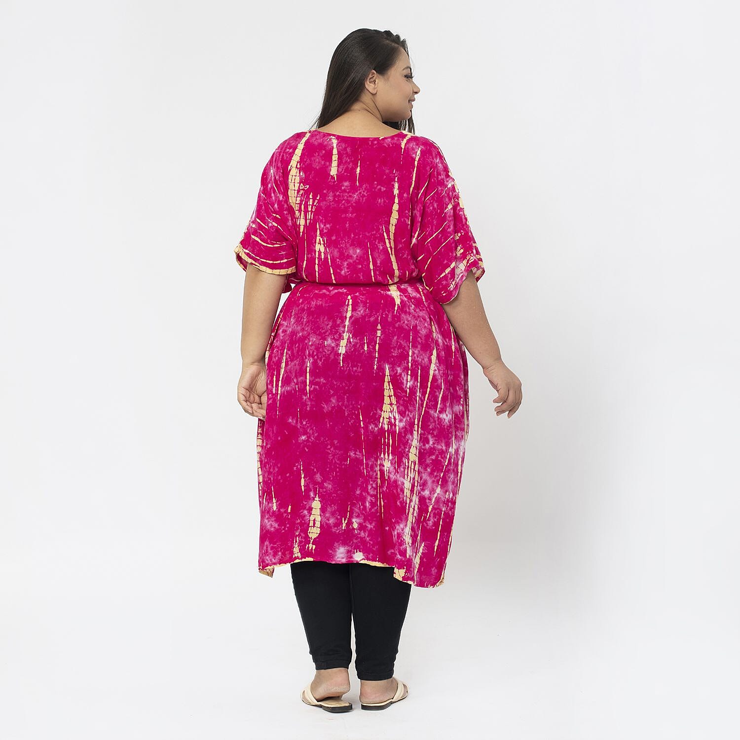 TAMSY 100% Viscose Tie Dye Kimono (One Size ) - Pink