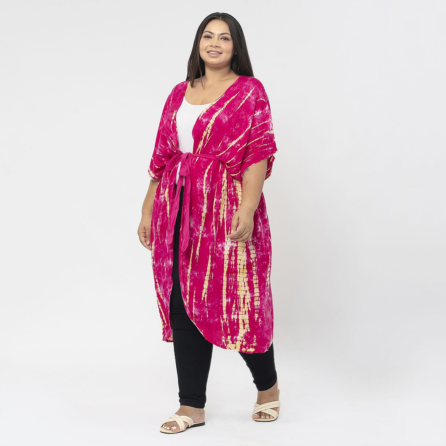 TAMSY 100% Viscose Tie Dye Kimono (One Size ) - Pink