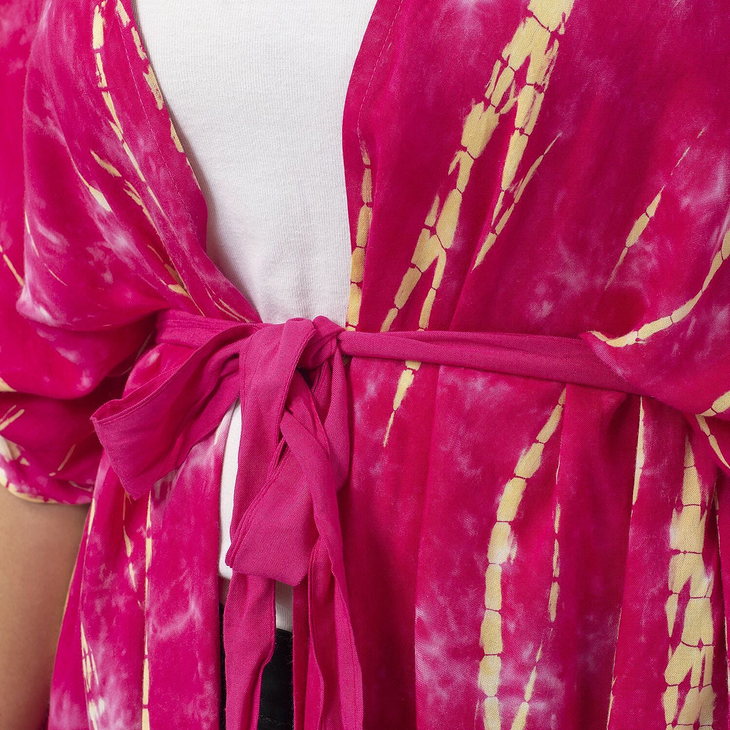 TAMSY 100% Viscose Tie Dye Kimono (One Size ) - Pink