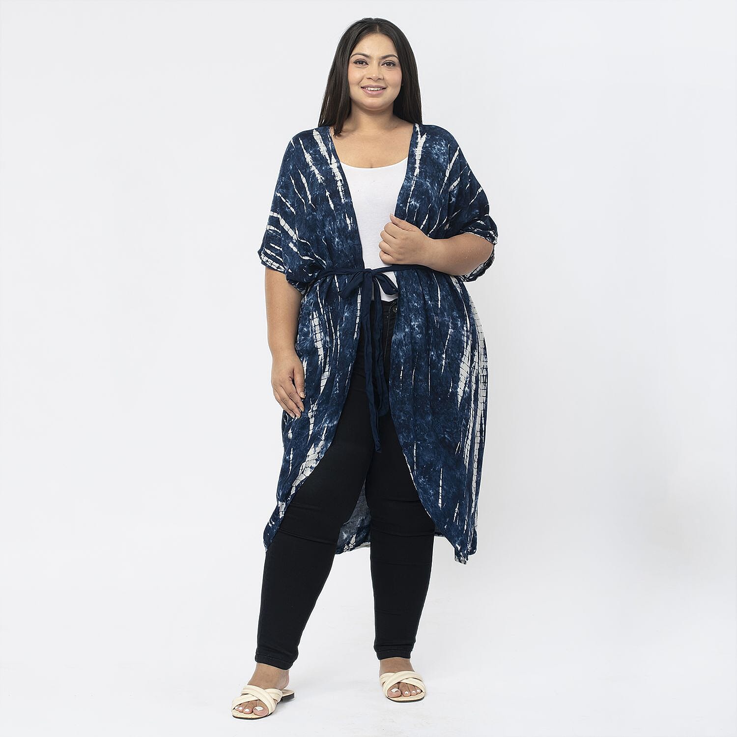 TAMSY 100% Viscose Tie Dye Kimono (One Size ) - Blue