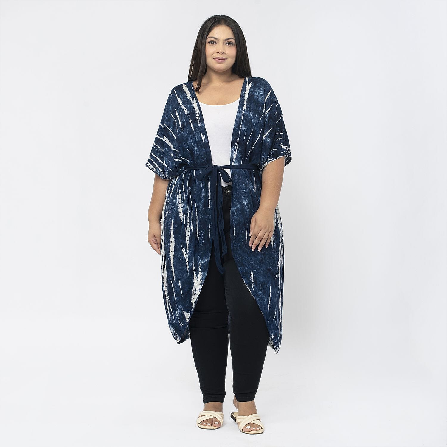 TAMSY 100% Viscose Tie Dye Kimono (One Size ) - Blue