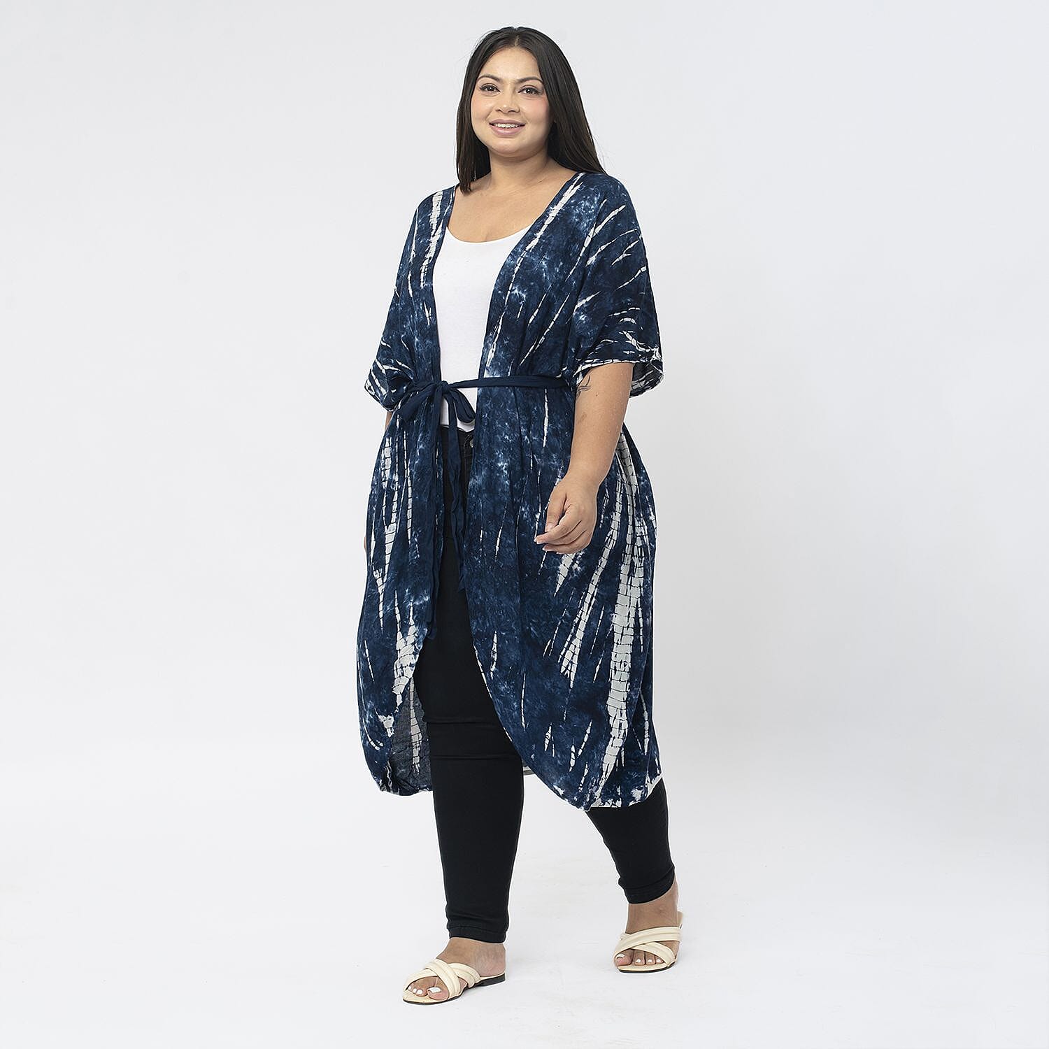 TAMSY 100% Viscose Tie Dye Kimono (One Size ) - Blue