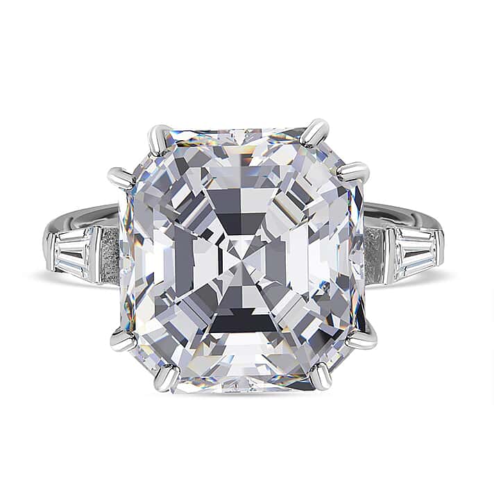 Moissanite Ring in Rhodium Overlay Sterling Silver 9.53 Ct.