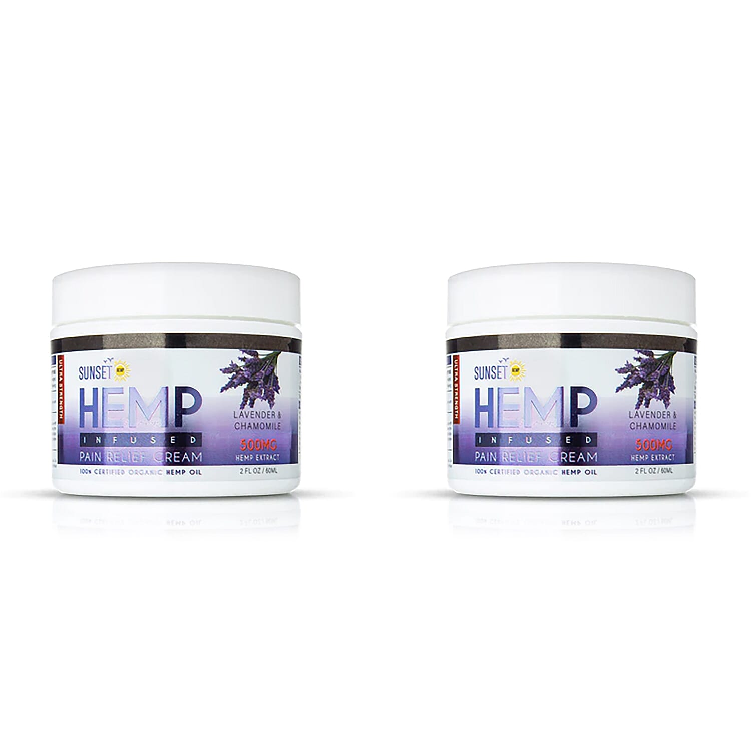 Sunset - Hemp Infused Lavender & Chamomile Pain Relief Cream 500mg (Set of Two Jars )