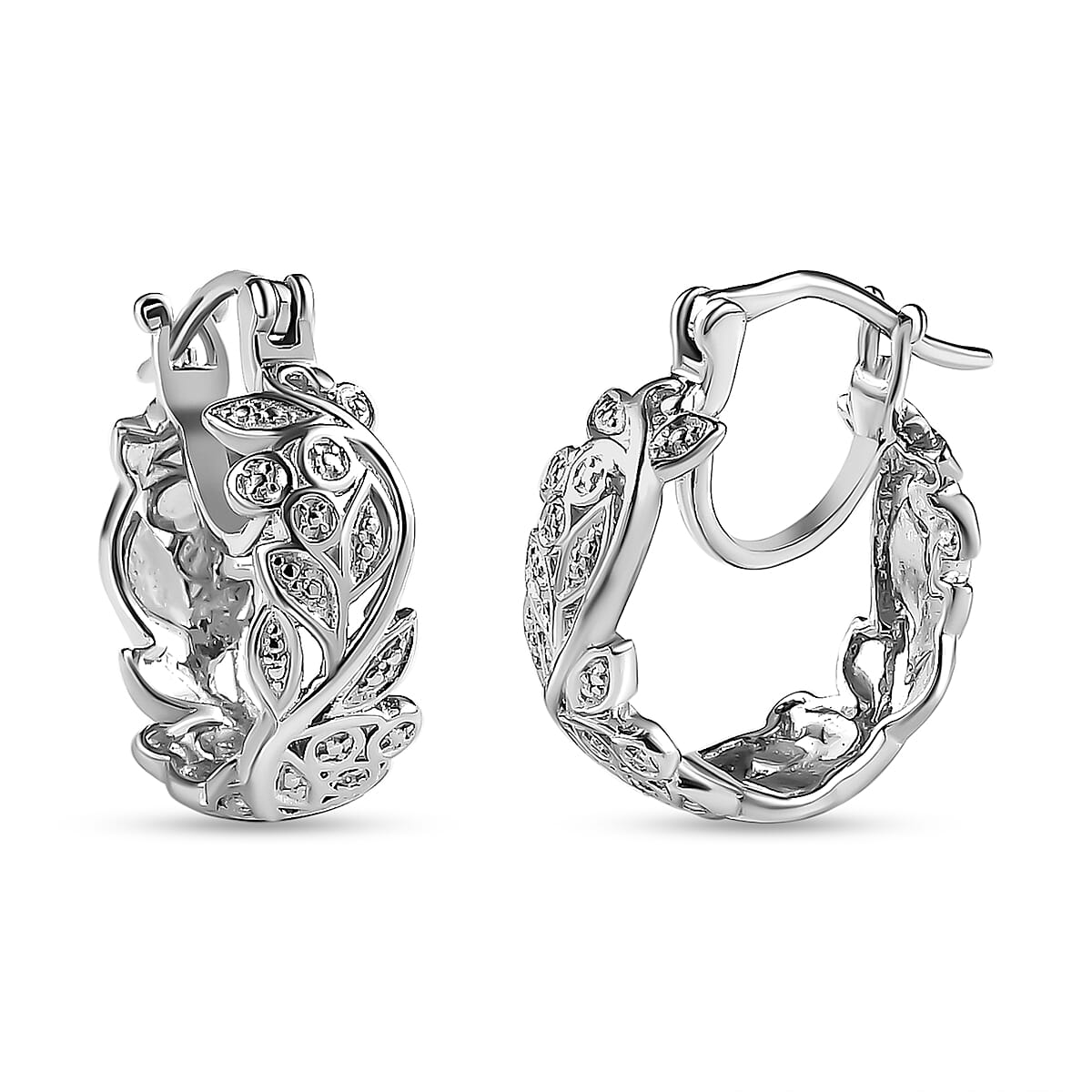 Diamond Hoop Earrings in Platinum Overlay Sterling Silver 0.010 Ct.