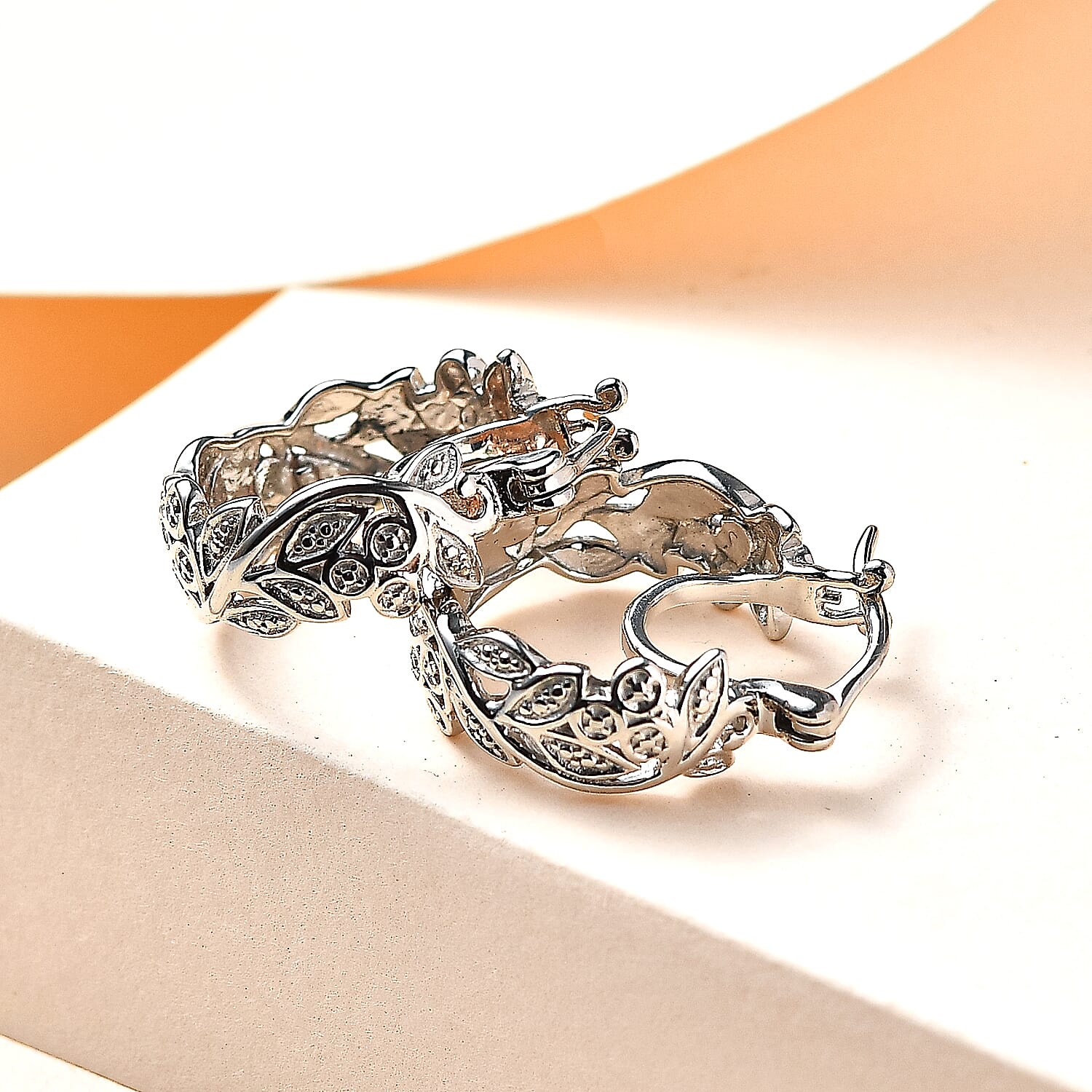 Diamond Hoop Earrings in Platinum Overlay Sterling Silver 0.010 Ct.