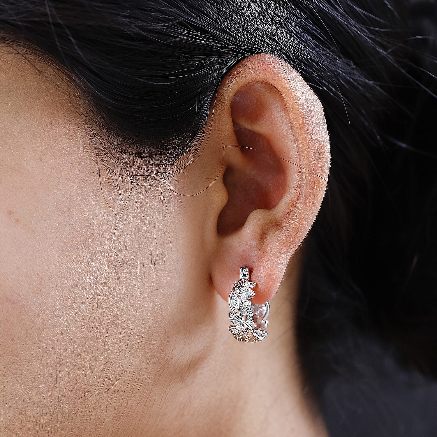 Diamond Hoop Earrings in Platinum Overlay Sterling Silver 0.010 Ct.