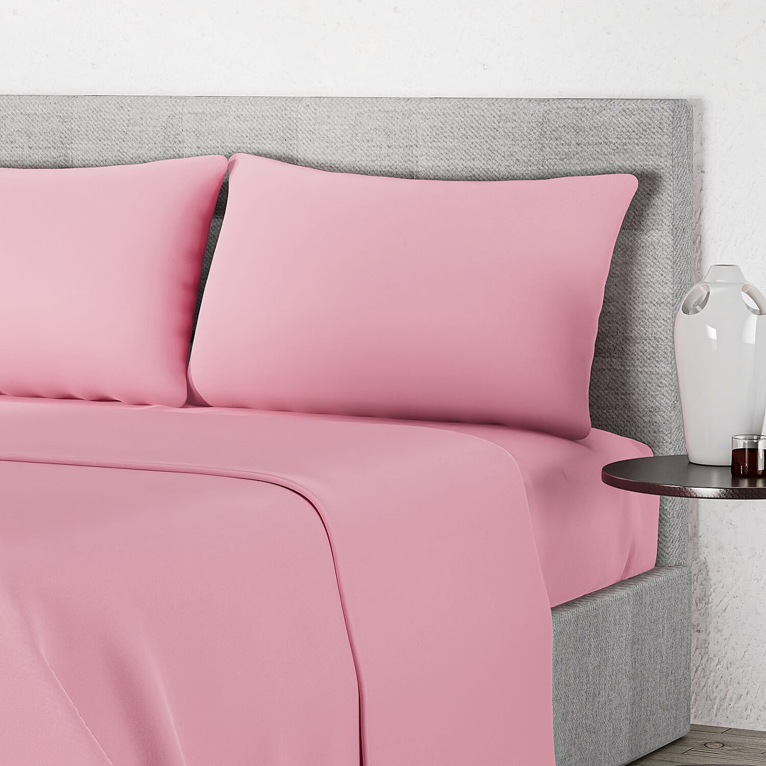 4 Piece Set - Flat & Fitted Bedsheets with 2 Pillow Cases (King Size) - Pink