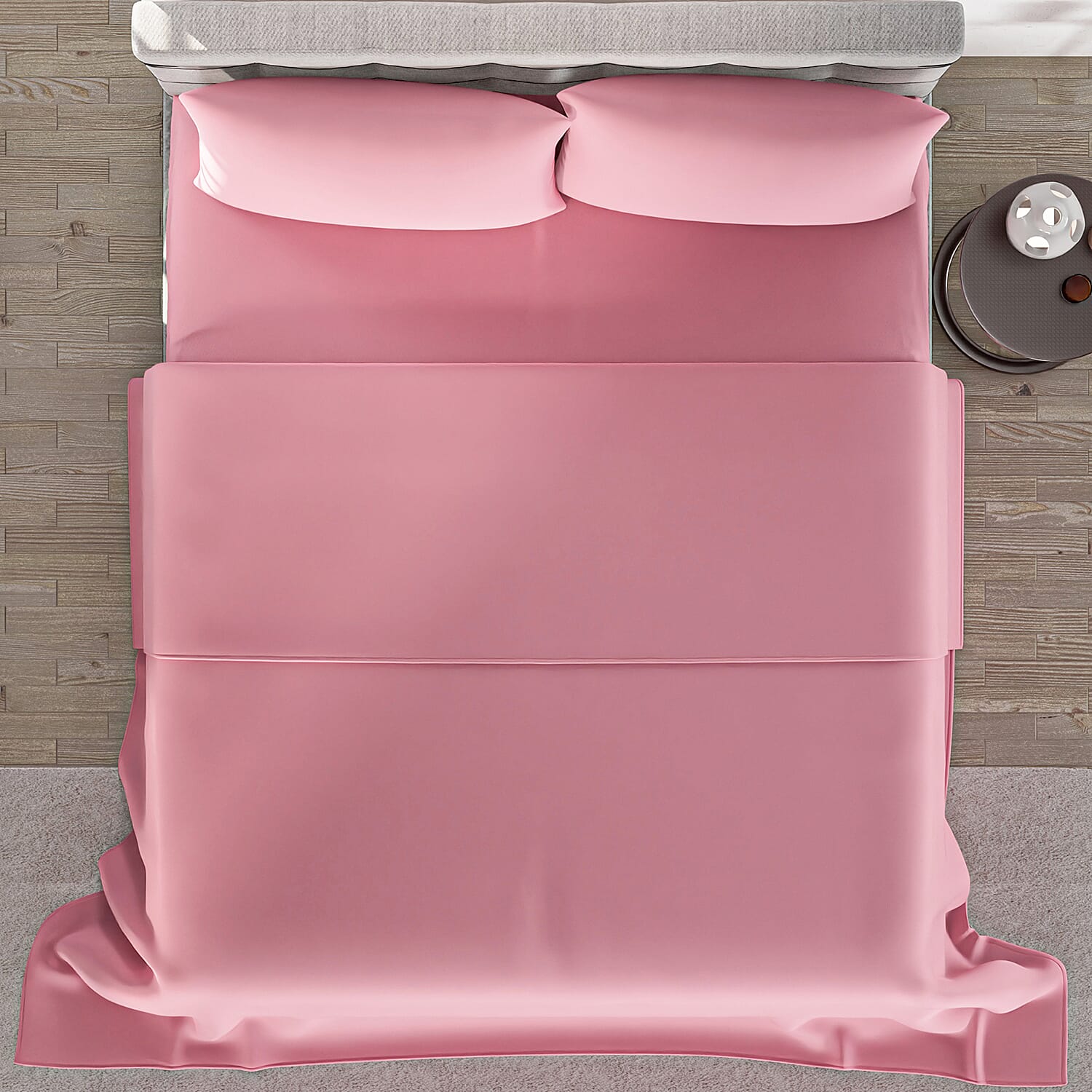 4 Piece Set - Flat & Fitted Bedsheets with 2 Pillow Cases (King Size) - Pink