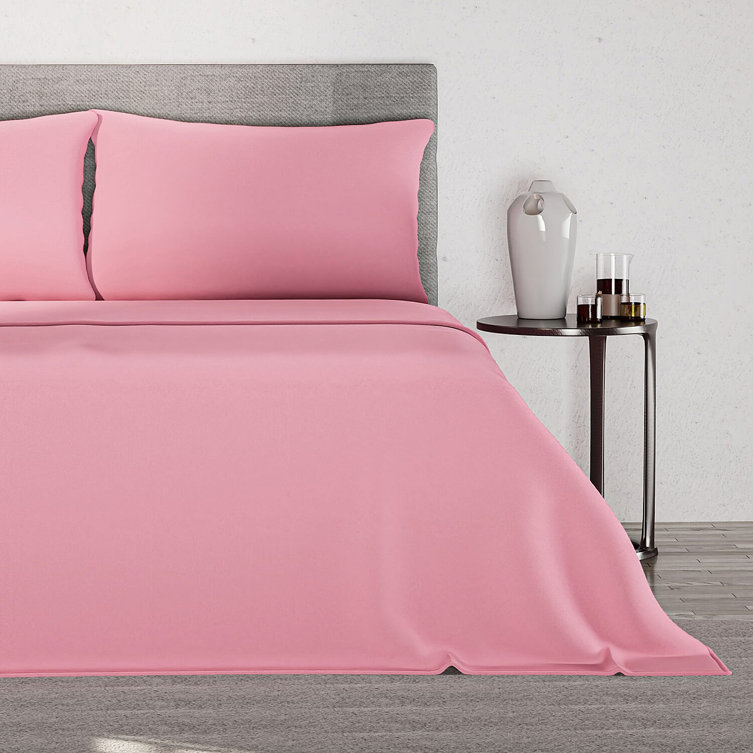 4 Piece Set - Flat & Fitted Bedsheets with 2 Pillow Cases (King Size) - Pink