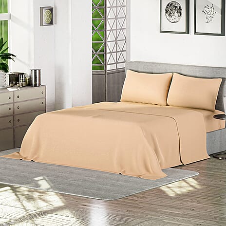 4 Piece Set - Flat - Fitted Bedsheets with 2 Pillow Cases (Double Size) - Cream