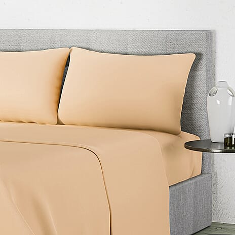 4 Piece Set - Flat - Fitted Bedsheets with 2 Pillow Cases (Double Size) - Cream