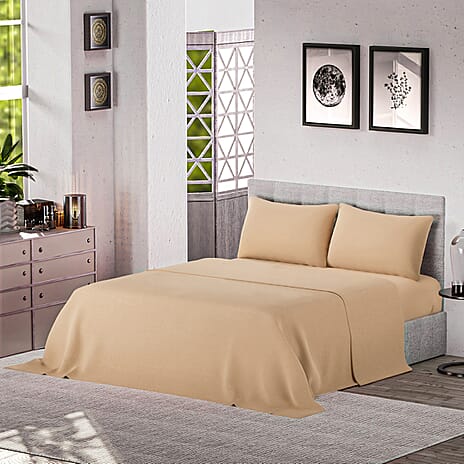 4 Piece Set - Flat & Fitted Bedsheets with 2 Pillow Cases (King Size) - Cream