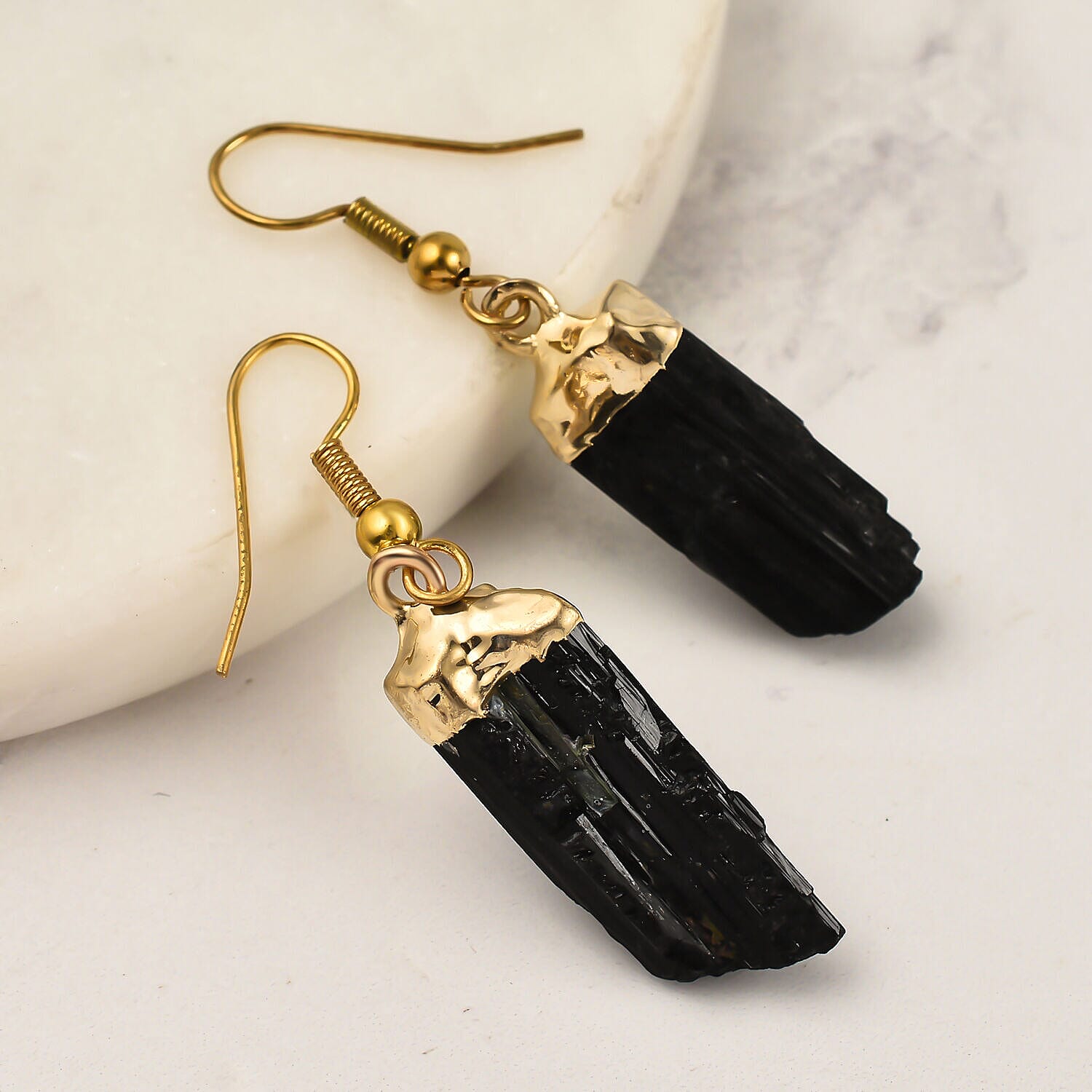 Black Tourmaline Earrings in Gold Tone 16.00 Ct