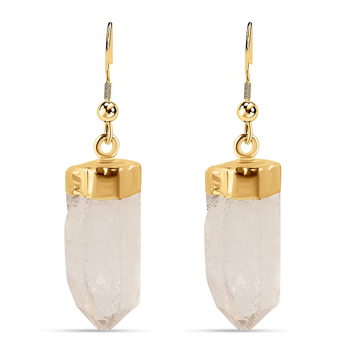 White Quartz Earrings in Gold Tone 18.00 Ct