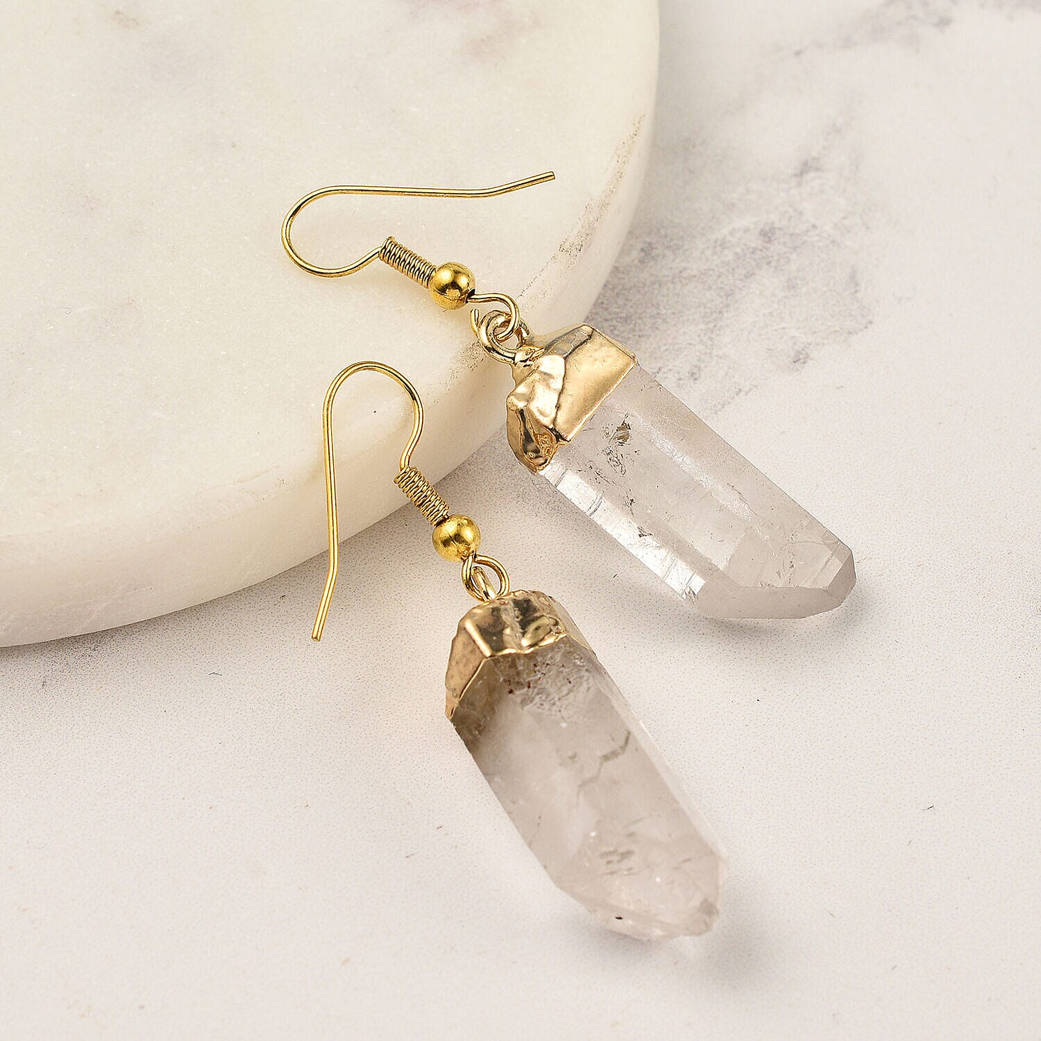 White Quartz Earrings in Gold Tone 18.00 Ct