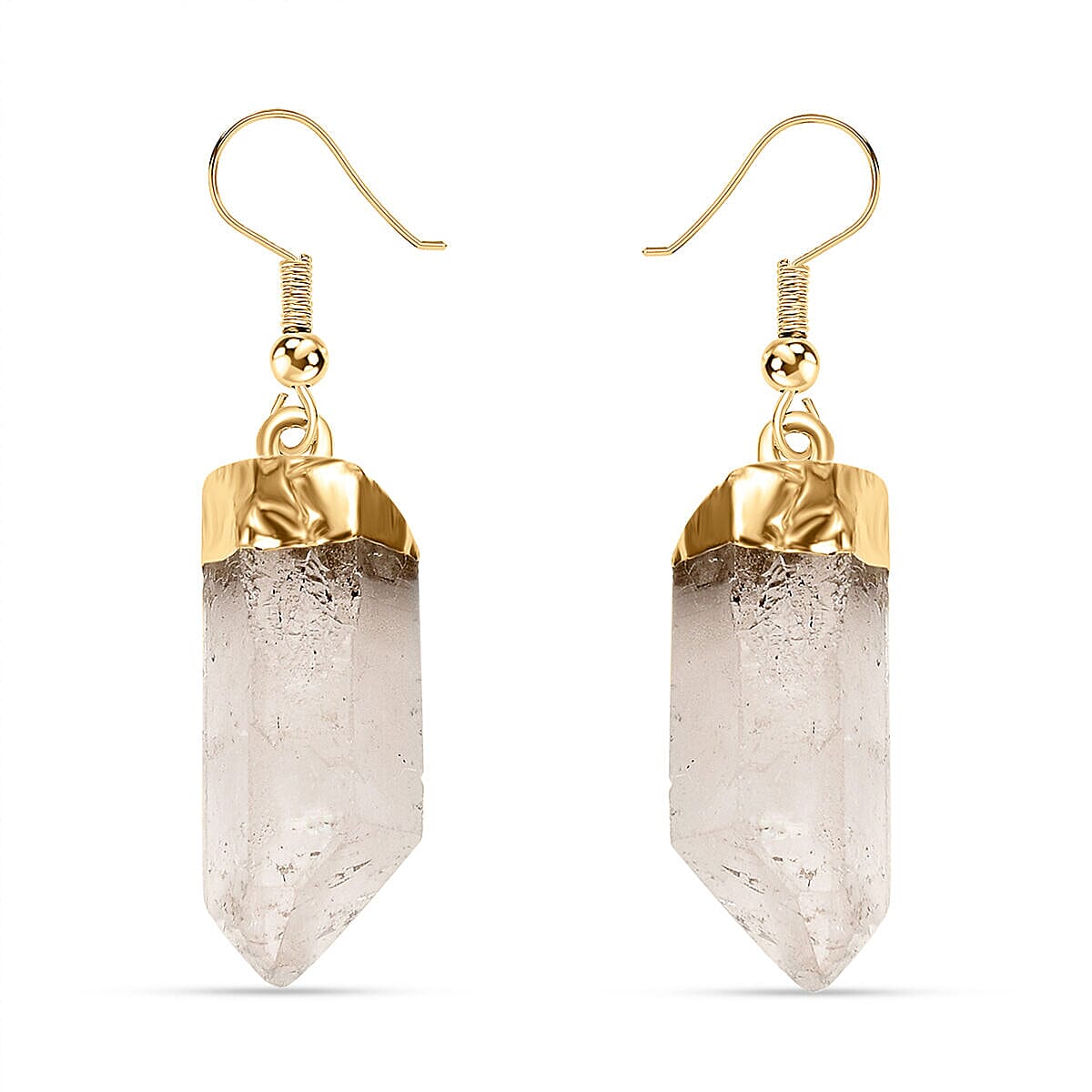 White Quartz Earrings in Gold Tone 18.00 Ct