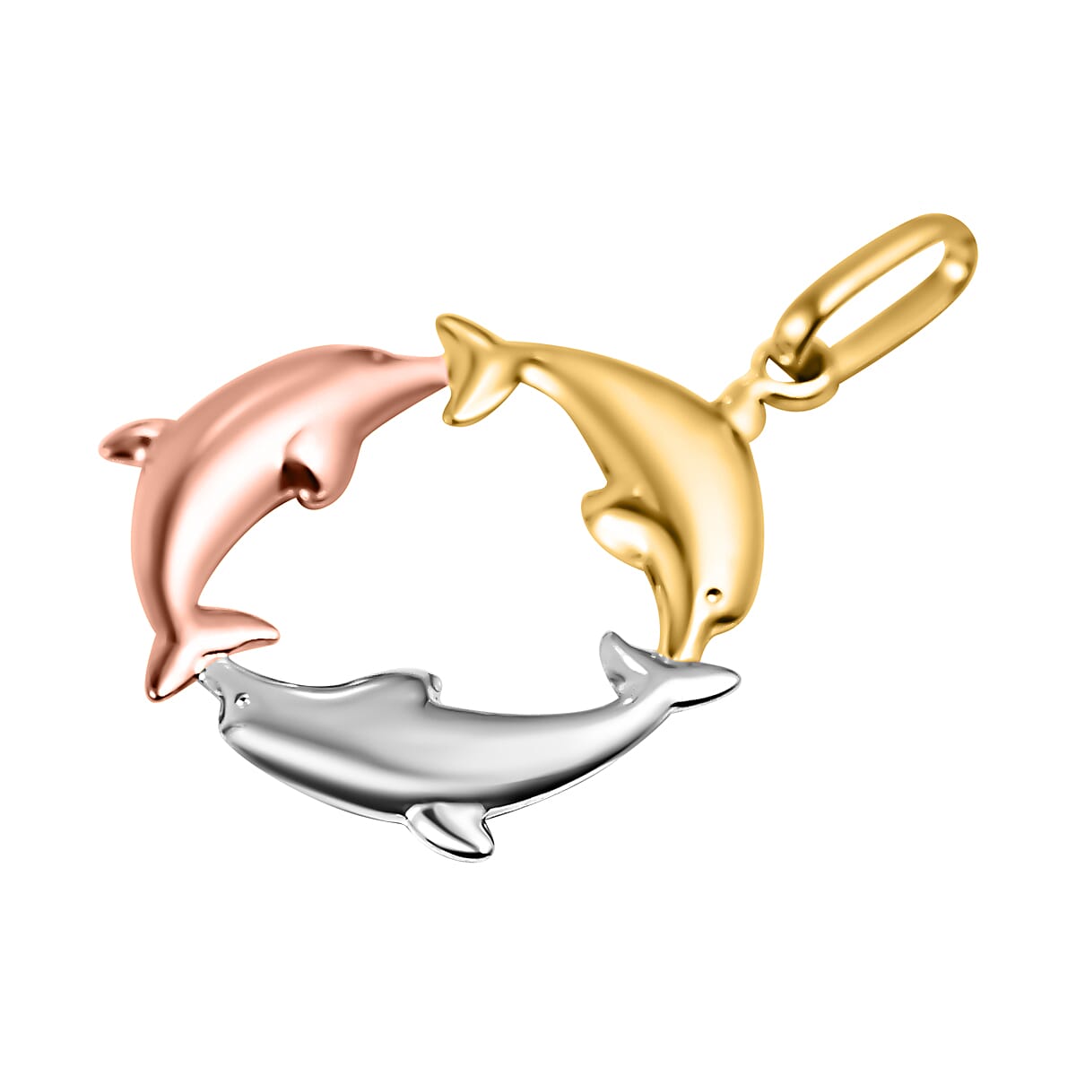 Las Vegas Closeout Deal - 9K Yellow, White and Rose Gold Dolphin Circle Pendant