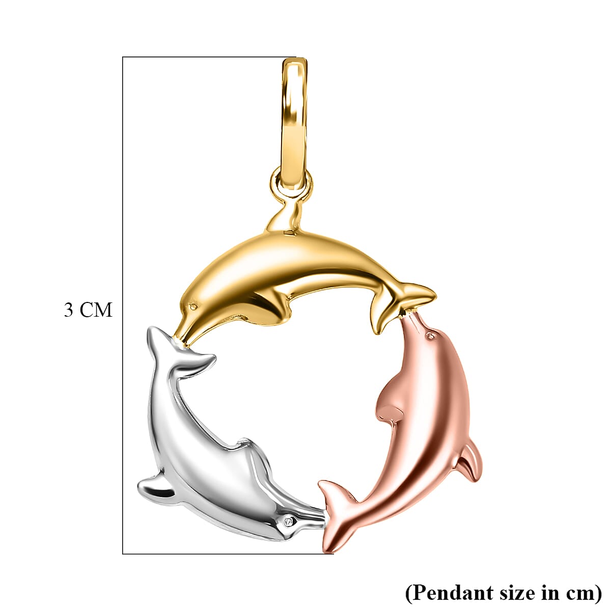 Las Vegas Closeout Deal - 9K Yellow, White and Rose Gold Dolphin Circle Pendant