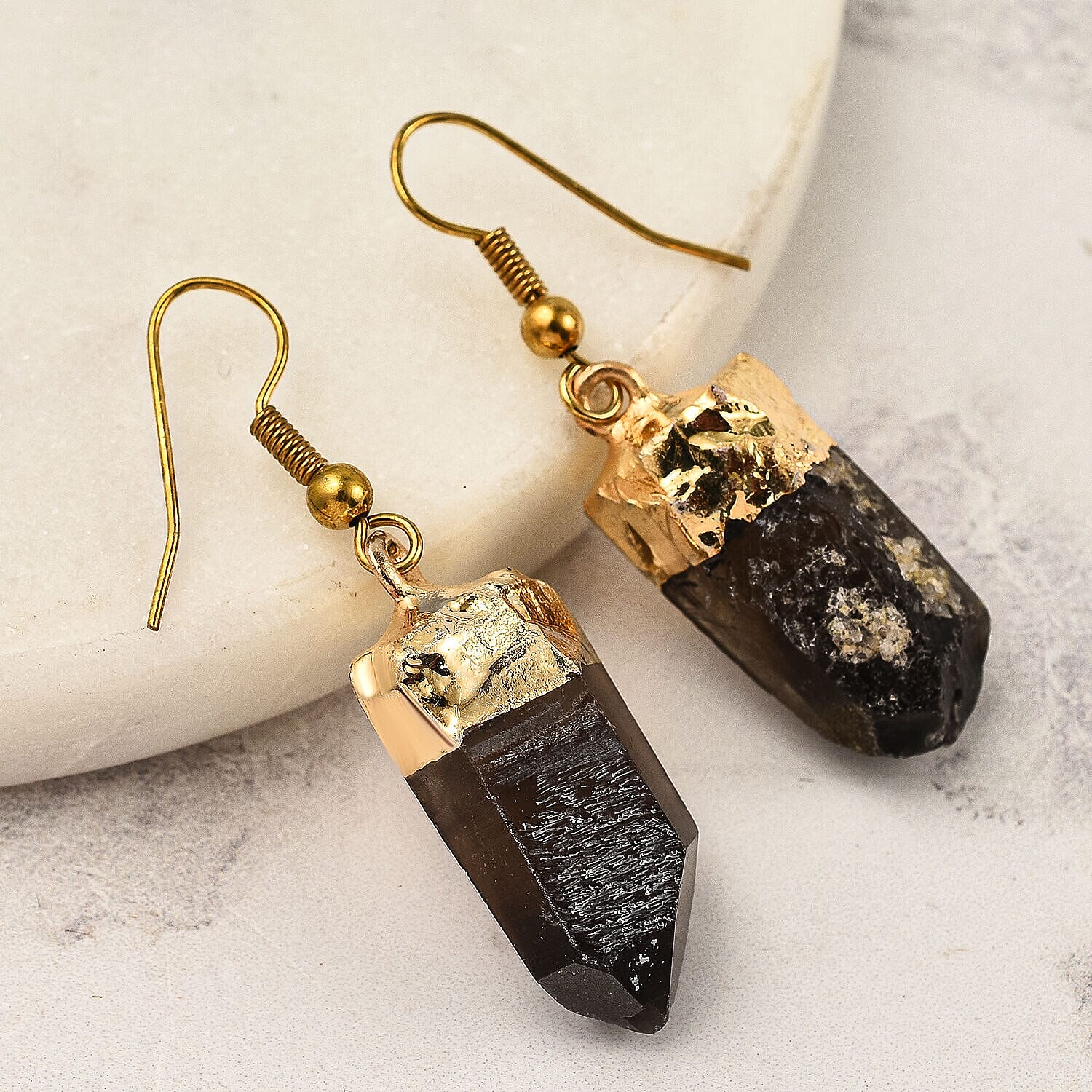 Smoky Quartz Earrings in Gold Tone 14.00 Ct