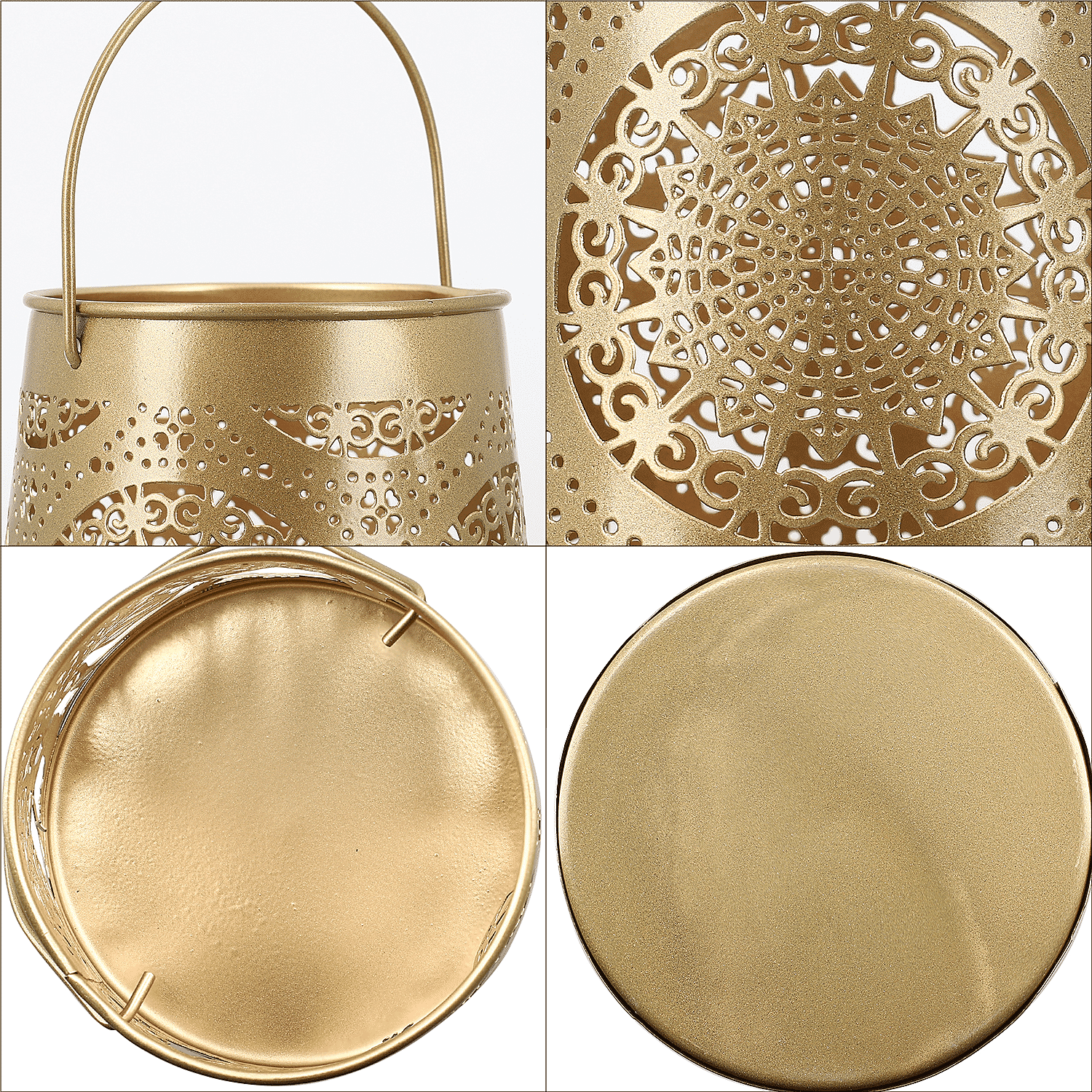 Set of 2 - Stunning Metal Etched Mandala Pattern Hanging Lantern (Size 15x15x13 cm) - Gold
