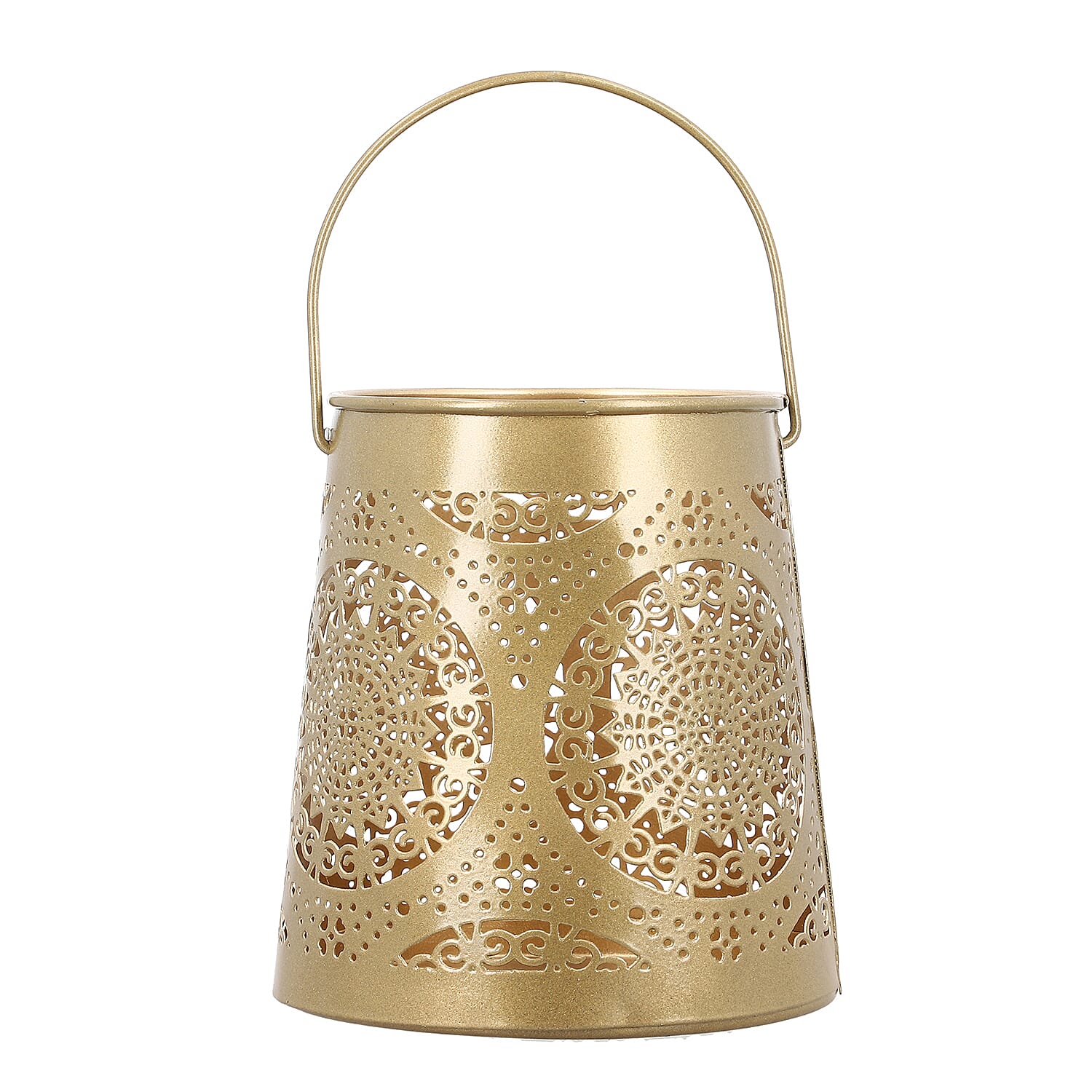 Set of 2 - Stunning Metal Etched Mandala Pattern Hanging Lantern (Size 15x15x13 cm) - Gold