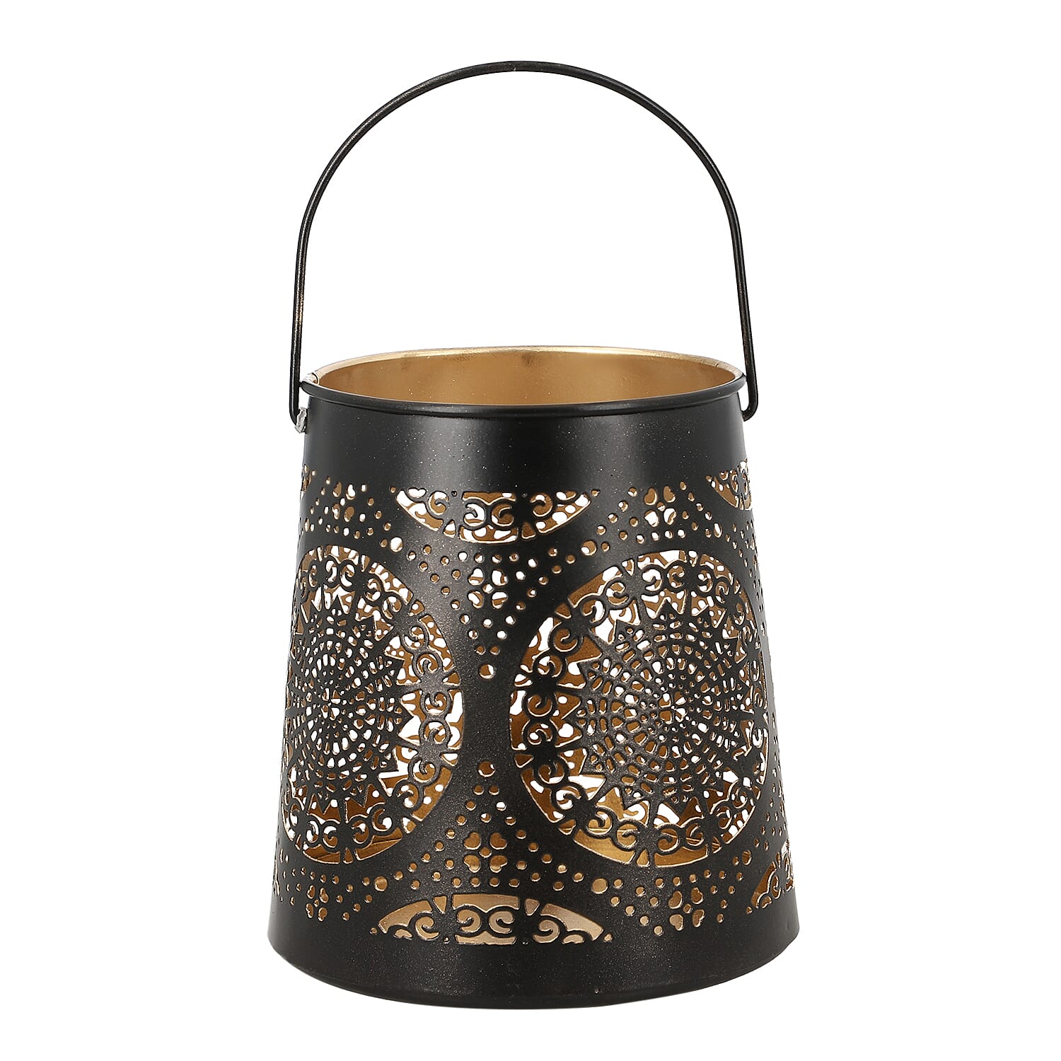 Set of 2 - Stunning Metal Etched Mandala Pattern Hanging Lantern (Size 15x15x13 cm) - Black