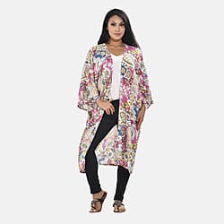 Viscose 100% ViscoseTropical Printed Long Kimono (One Size, Fit to 22) - Navy Blue and Multi