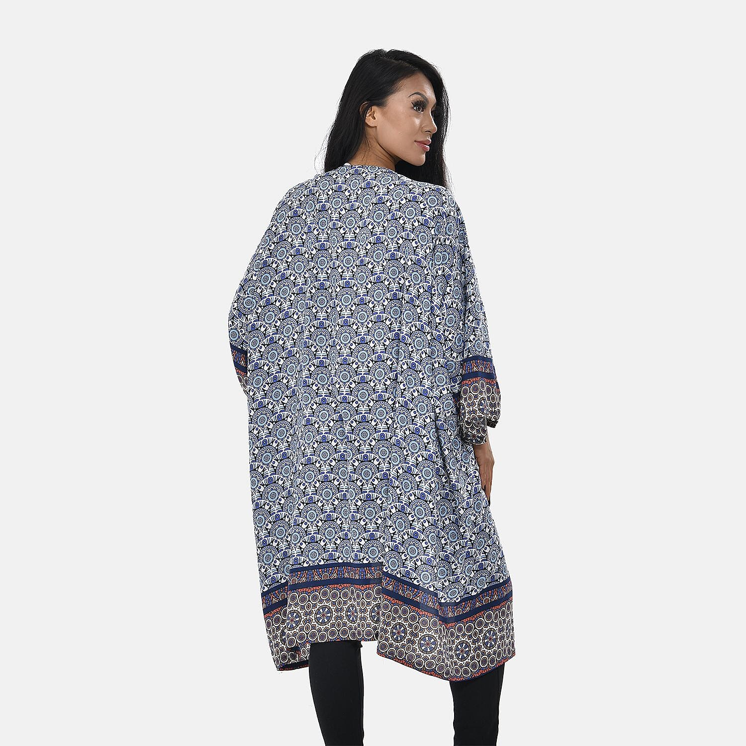Bohemian Printed Long Kimono (One Size, 8-22) - Blue