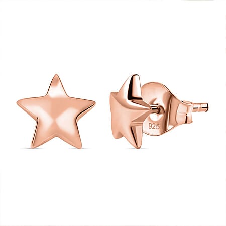 Star Stud Earrings in Sterling Silver with 18K Vermeil Rose Gold (with Push Post)