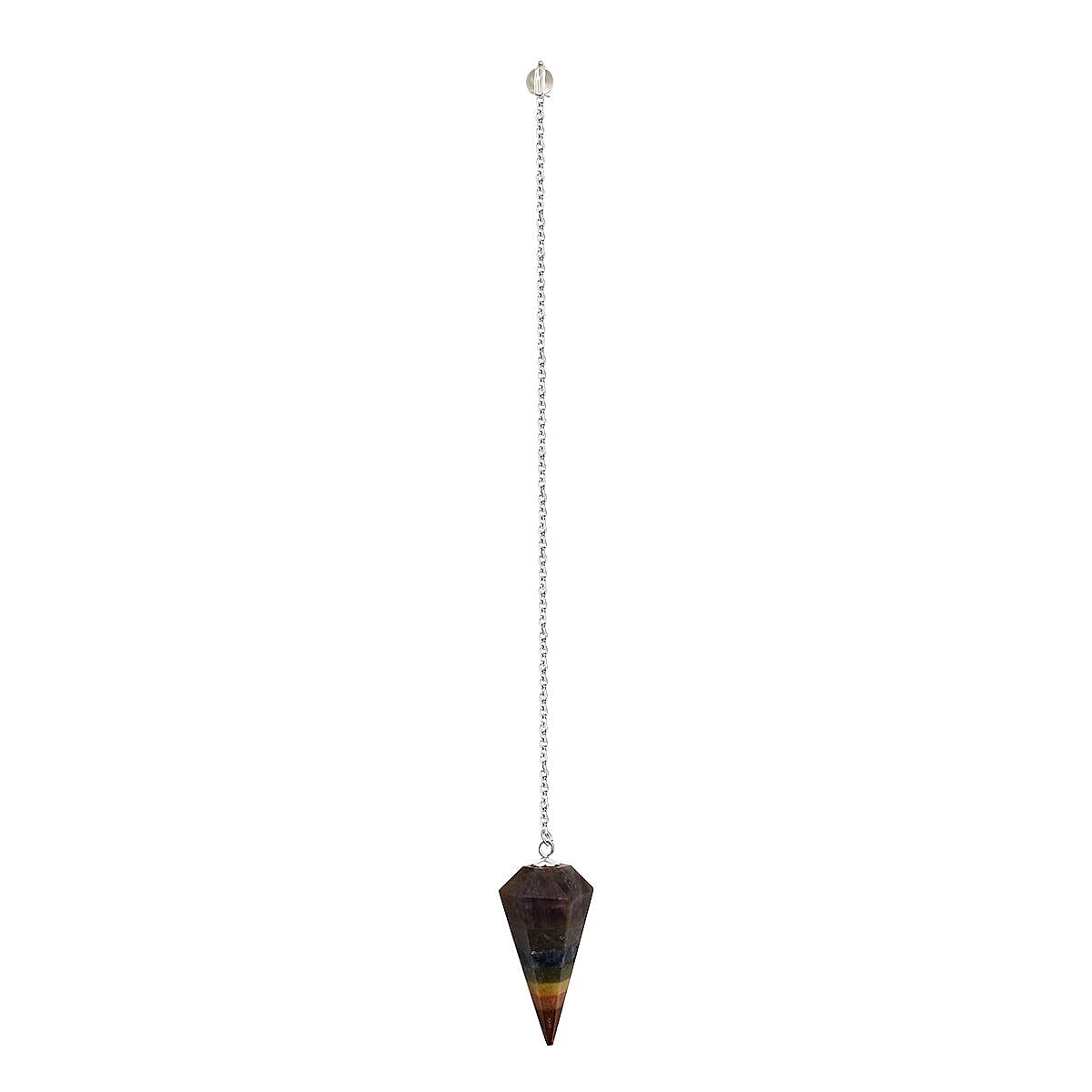 Multi Gemstone Arrow Head 6 Facet Bonded Pendulum (Chakra) With Chain 7 inch in Silver Tone 50.00 Ct.