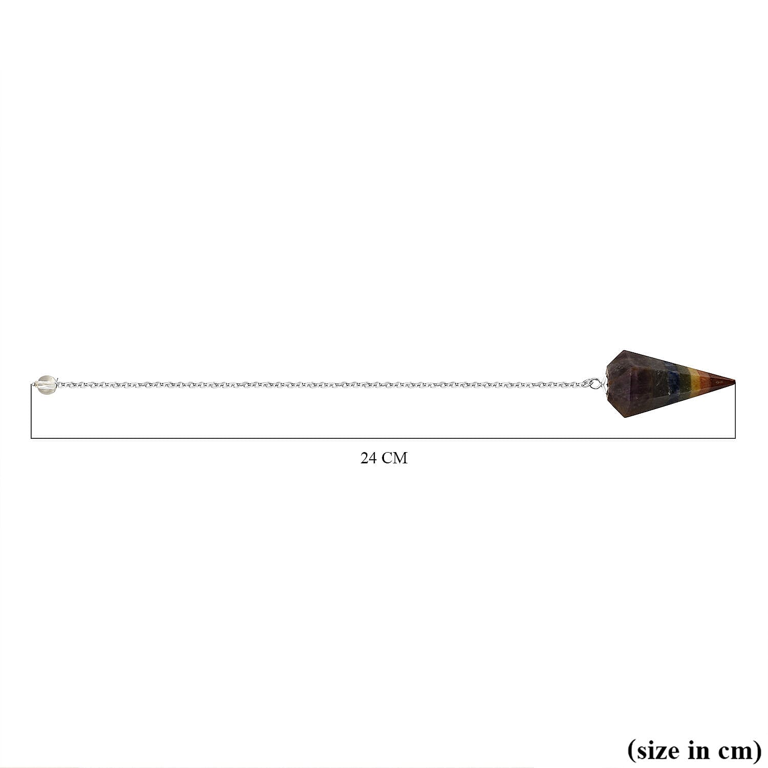 Multi Gemstone Arrow Head 6 Facet Bonded Pendulum (Chakra) With Chain 7 inch in Silver Tone 50.00 Ct.