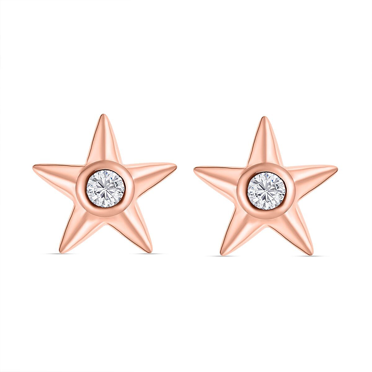 Moissanite Star Earrings with Push Back in 18K Vermeil Rose Gold Plated Sterling Silver