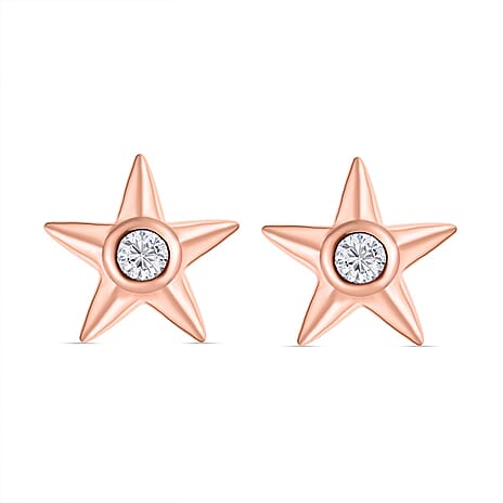 Moissanite Star Earrings with Push Back in 18K Vermeil Rose Gold Plated Sterling Silver