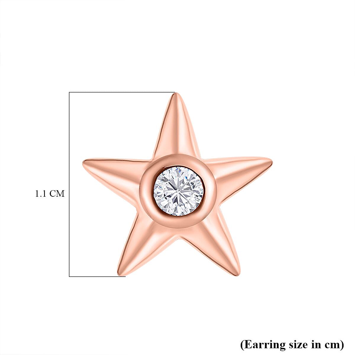 Moissanite Star Earrings with Push Back in 18K Vermeil Rose Gold Plated Sterling Silver